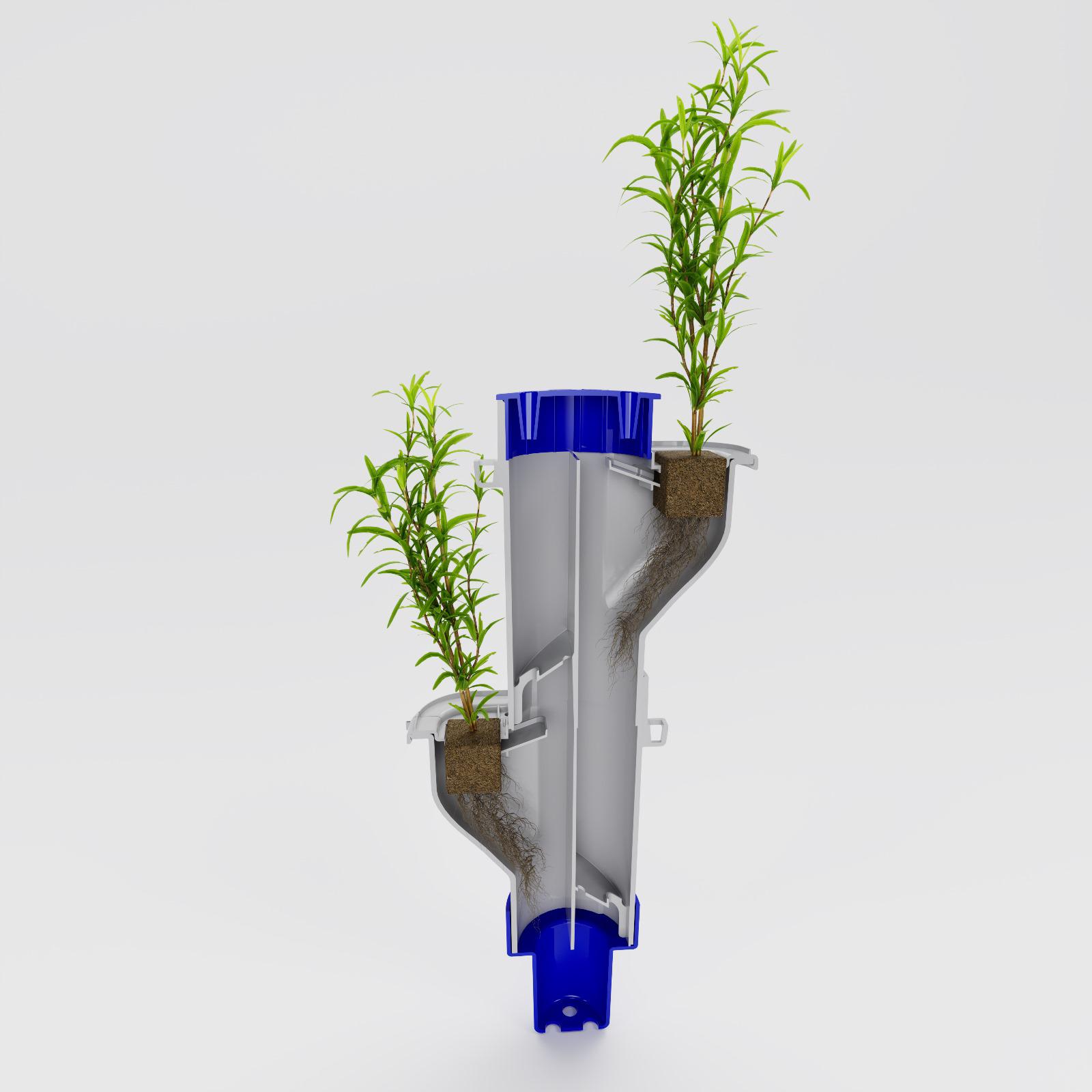 Growpipes vertical farming pipe cross-section view
